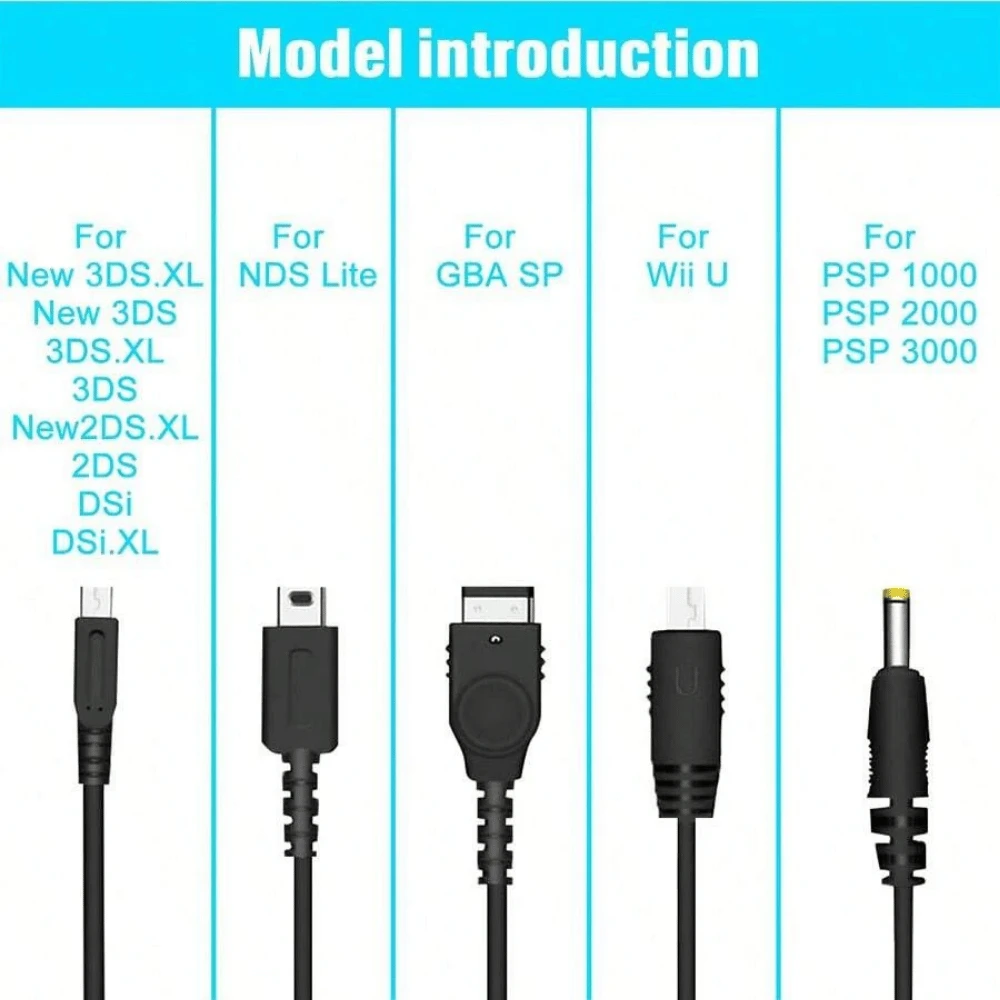 5-in-1 USB Charging Cable - Nintendo 3DS, New 3DS XL, 2DS, DSi XL, DS Lite, GBA SP & PSP 1000/2000/3000 - 2