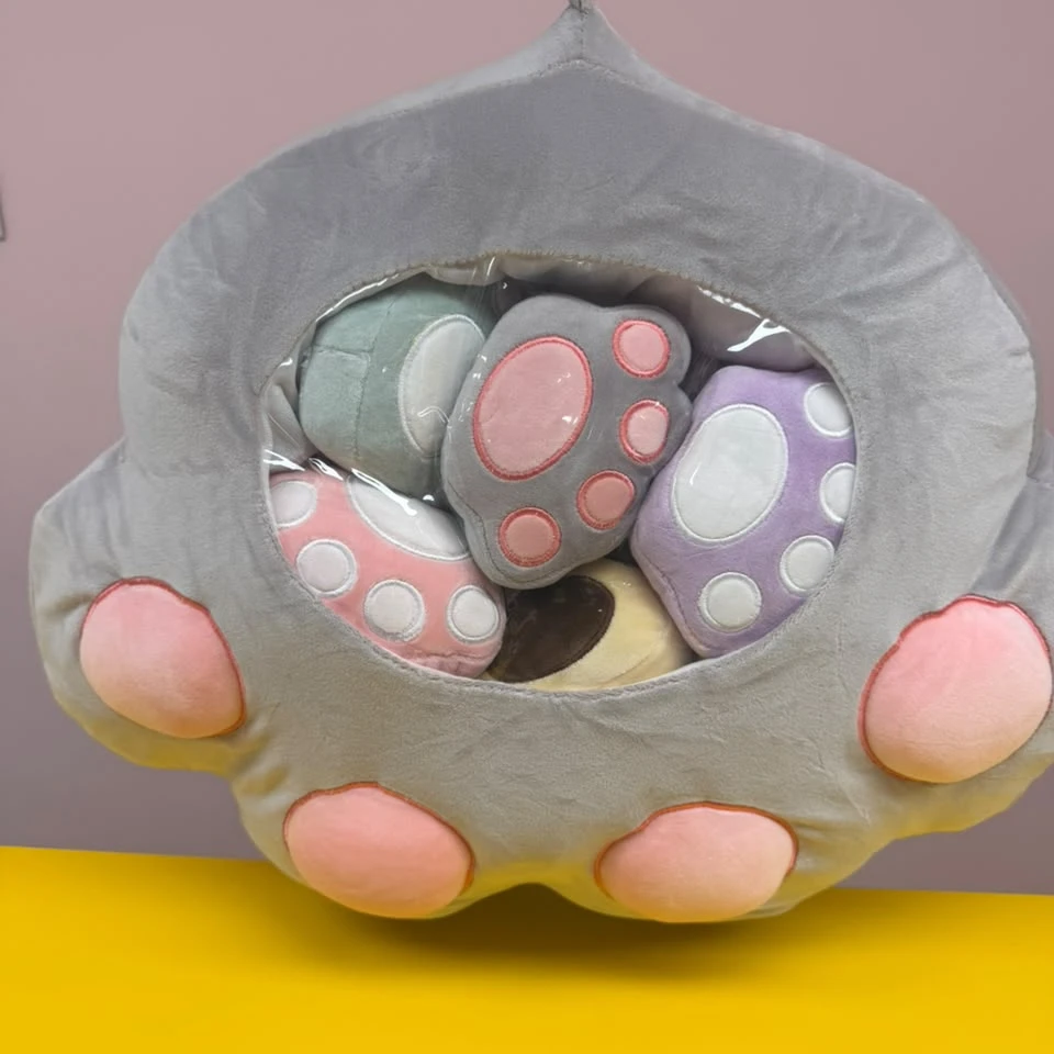 Grey Cute Paw Stuffed Bag Cushions Plushy - 3