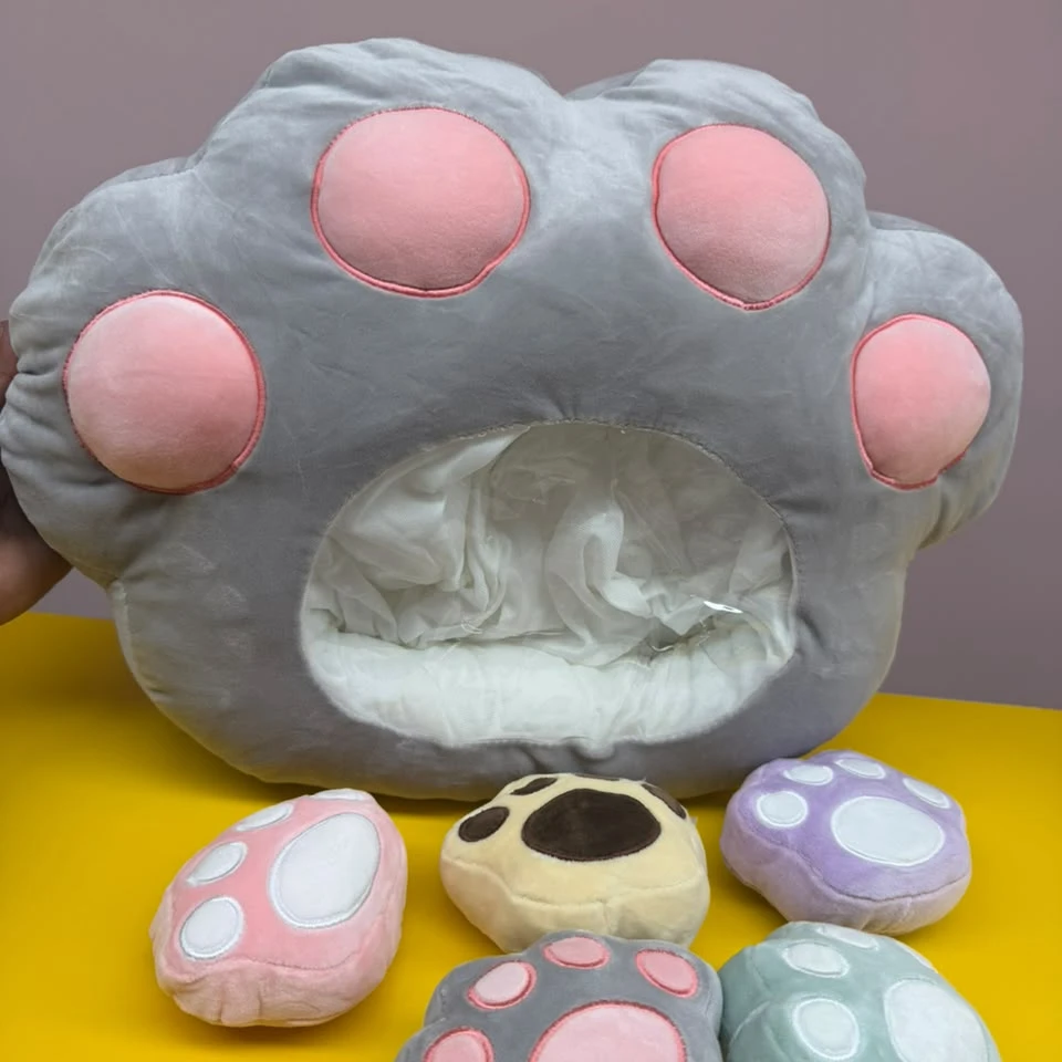 Grey Cute Paw Stuffed Bag Cushions Plushy - 2