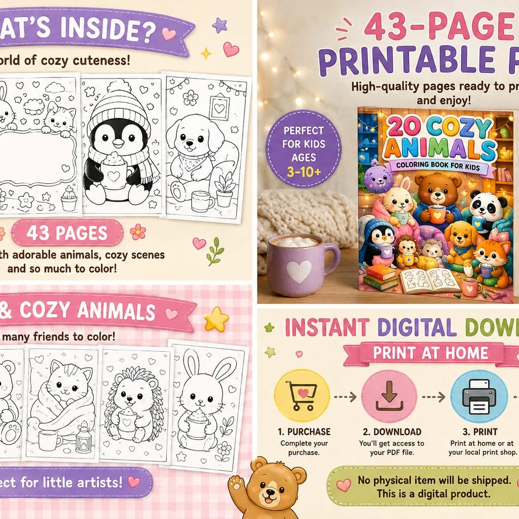 Cozy Kids Coloring Book-printable PDF - 6