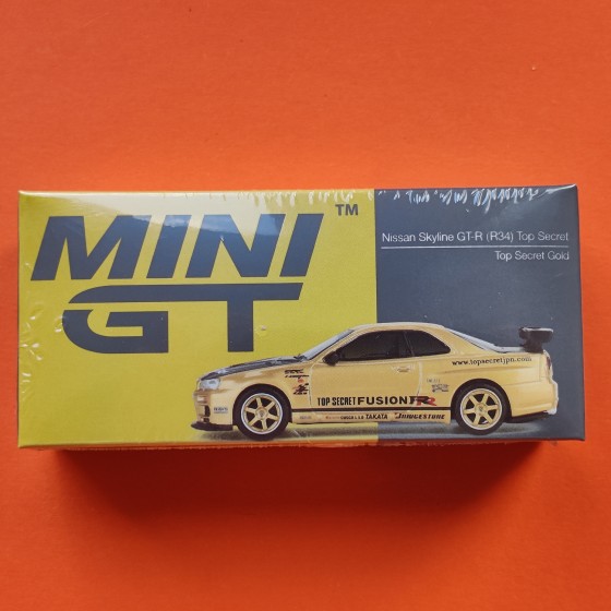 mini gt nissan skyline r34 top secret gold