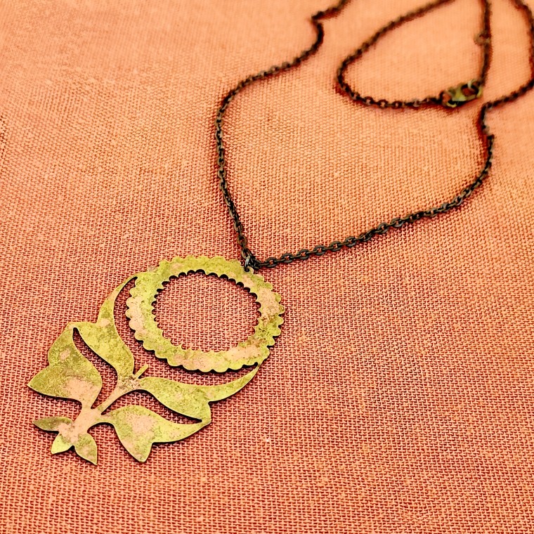 Large Flexible Flower Brass Pendant