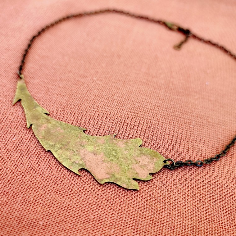 Large Leaf Rustic Brass Necklace