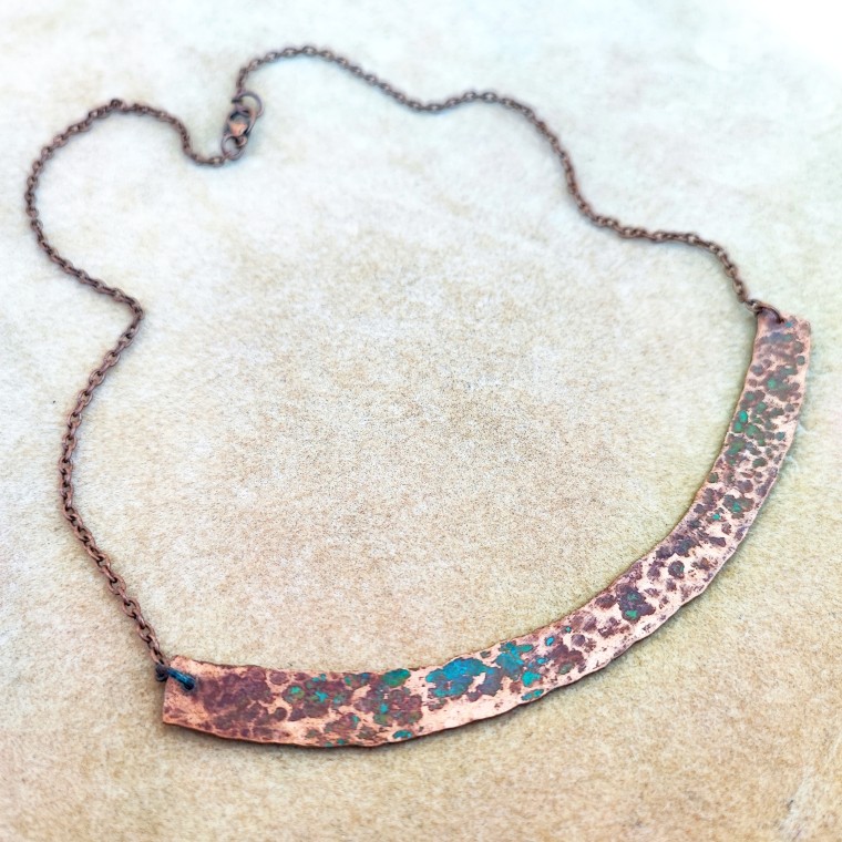 Curved Bar Rustic Copper Necklace