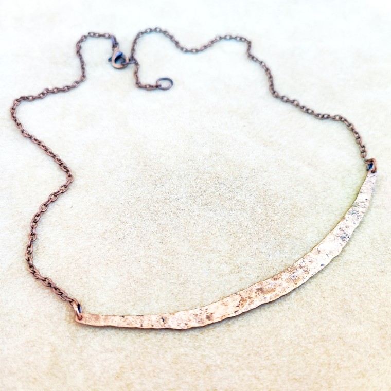 Dainty Curved Bar Rustic Copper Necklace