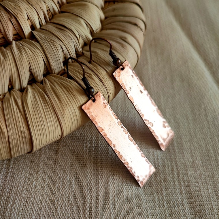 Plain Hammered Copper Earrings