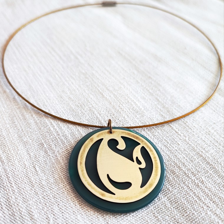 Layered Brass Green Agate Paisley Pendant