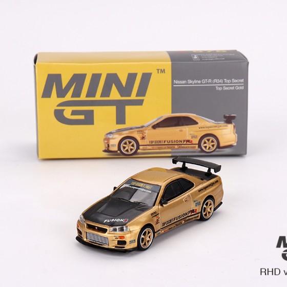 Mini Gt Nissan Skyline R34 Top Secret Gold - 1