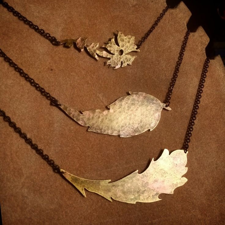Large Leaf Rustic Brass Necklace - 1