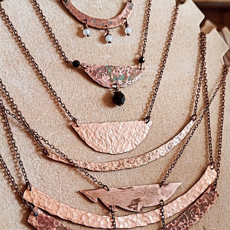 Curved Bar Rustic Copper Necklace - 1