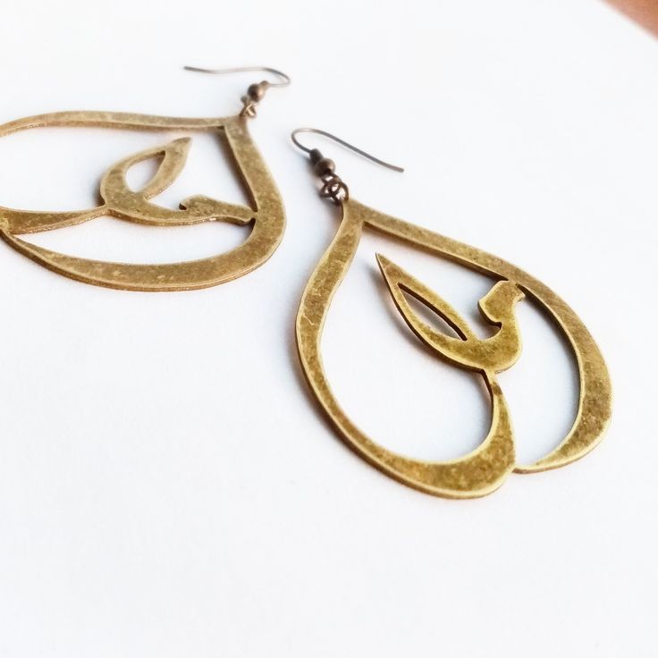 "Hope" Rustic Brass Arabic Earrings - 2