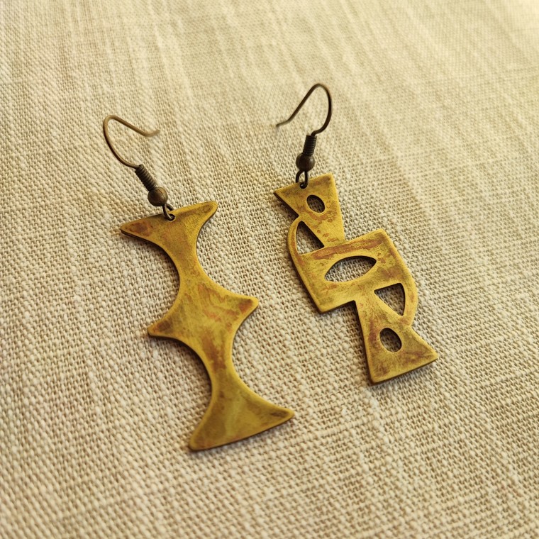 Rustic Adinkra Brass Earrings - 1