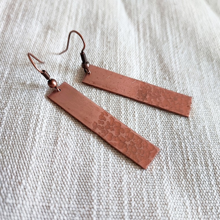 Plain Hammered Copper Earrings - 2