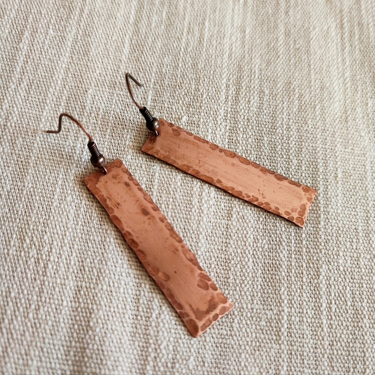 Plain Hammered Copper Earrings - 2