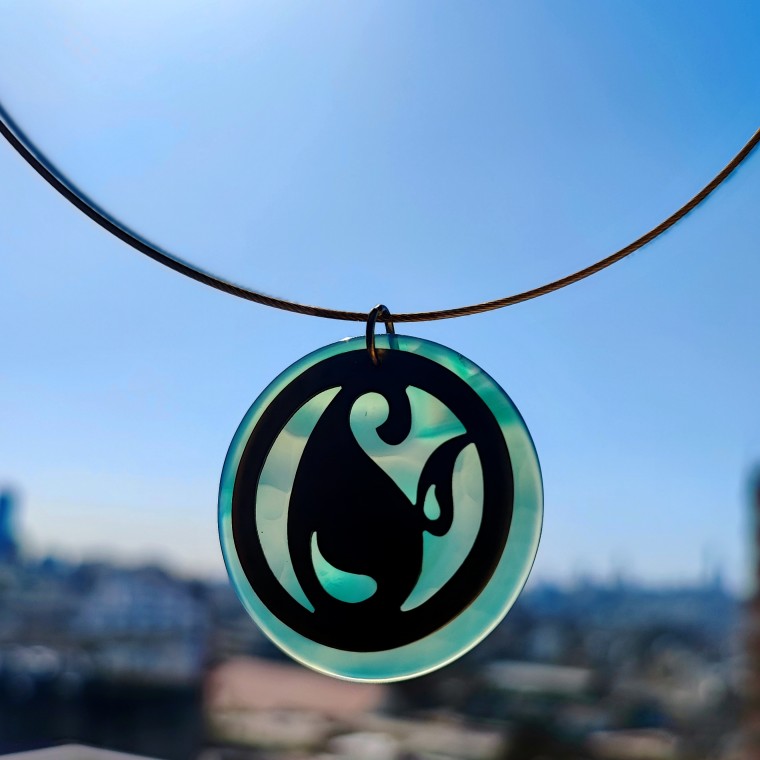 Layered Brass Green Agate Paisley Pendant - 1